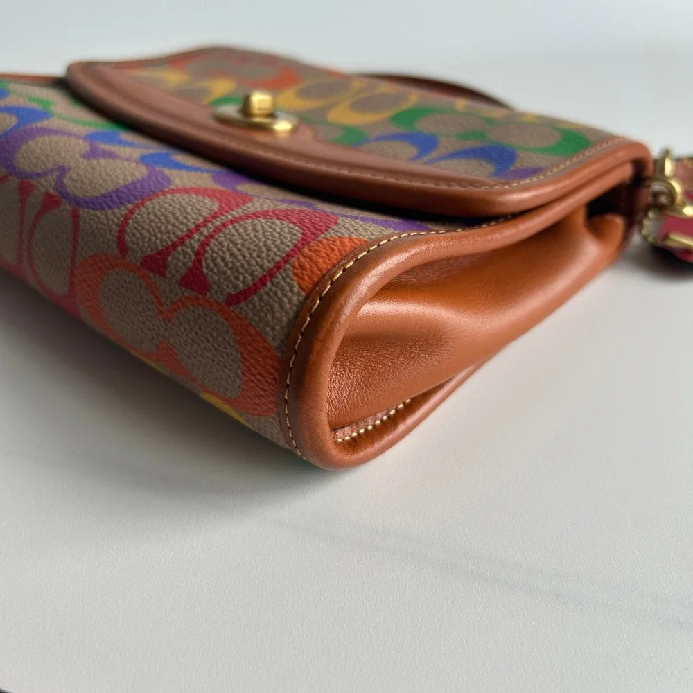 Coach Kip Rainbow Signature Canvas Leather Crossbody Bag Excellent